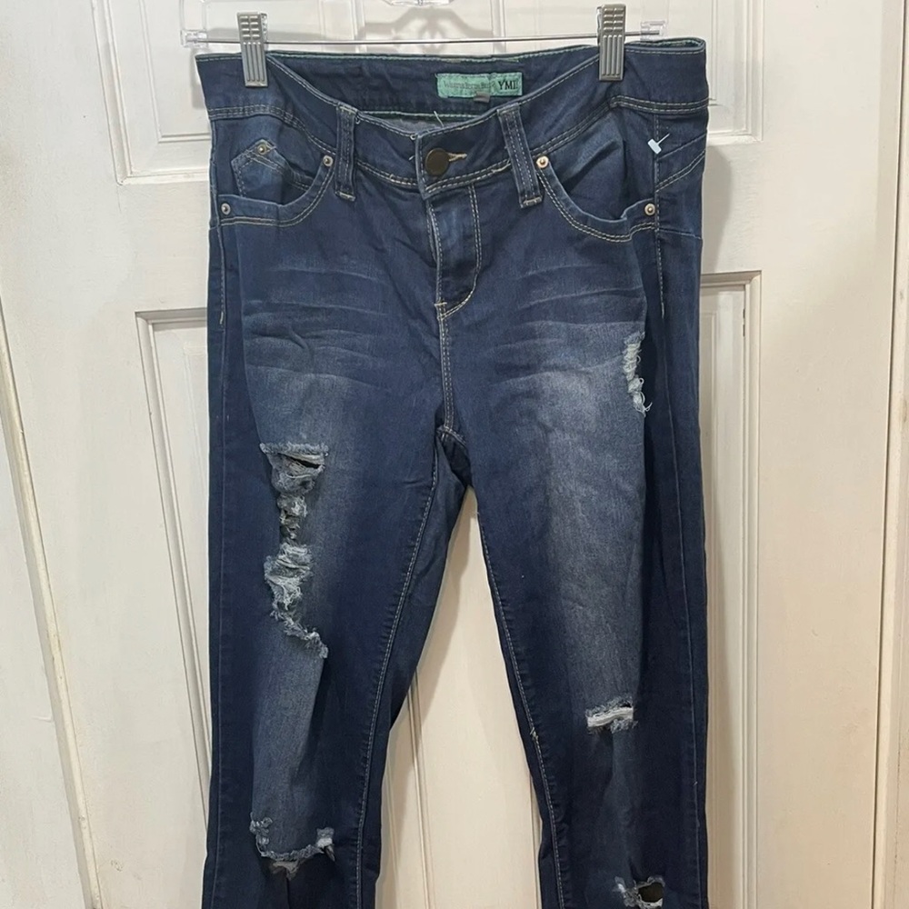 YMI WannaBettaButt?  Distressed Stretch Blue Jeans Juniors Size 11